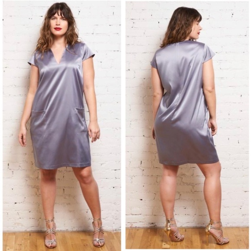 Alexandria Pocket Dress in glossy lavender grey